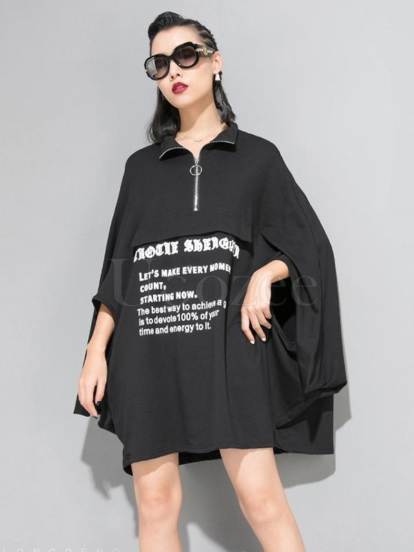 Loose Letter Printed Batwing Sleeves Cropped Cloak