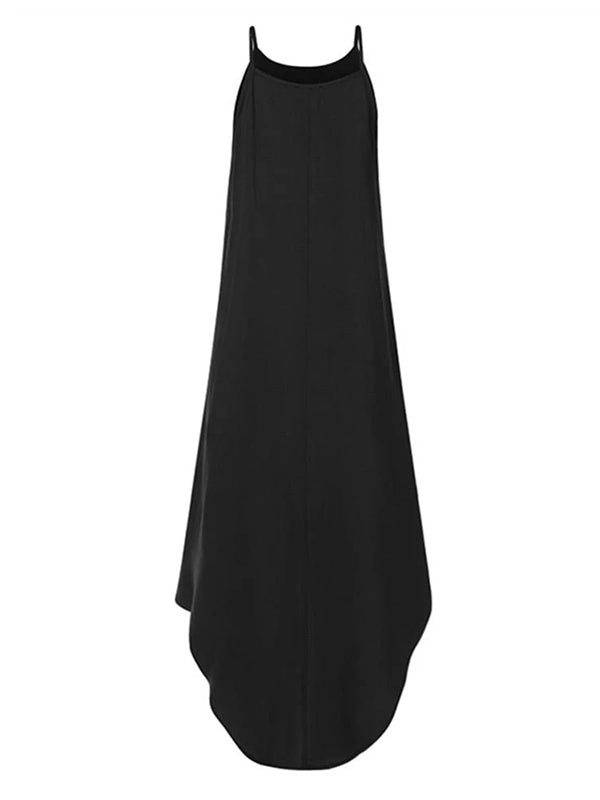 Simple Black Cropped Spaghetti-Neck Maxi Dress