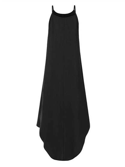 Simple Black Cropped Spaghetti-Neck Maxi Dress