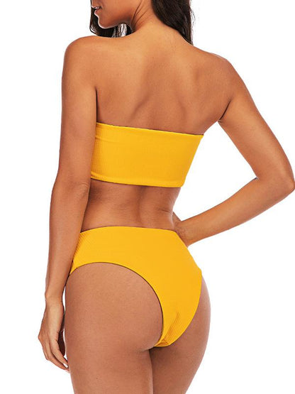 Strapless Ribbed High Waisted Bikini Swimsuit
