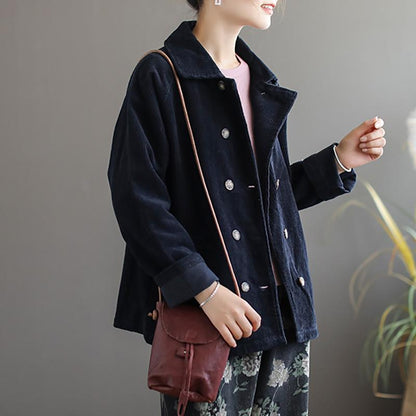 Buykud Double Breasted Pure Color Casual Coat