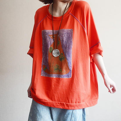 Cotton Print Cartoon Half Sleeve Blouse
