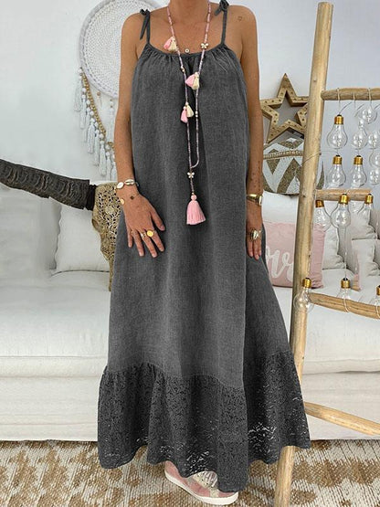 Solid Split-joint Maxi Dress