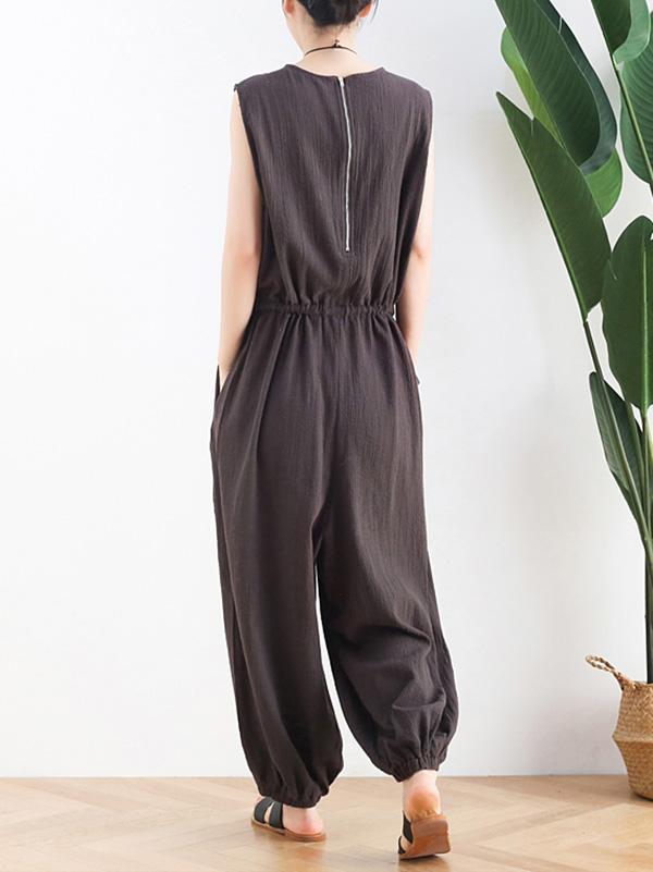 Original Solid Elasticity V-Meck Jumpsuits