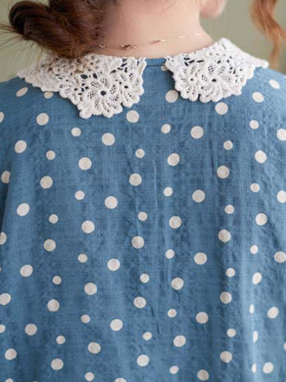 Artistic Retro Loose Polka-Dot Hollow Lace Peter Pan Collar Blouse