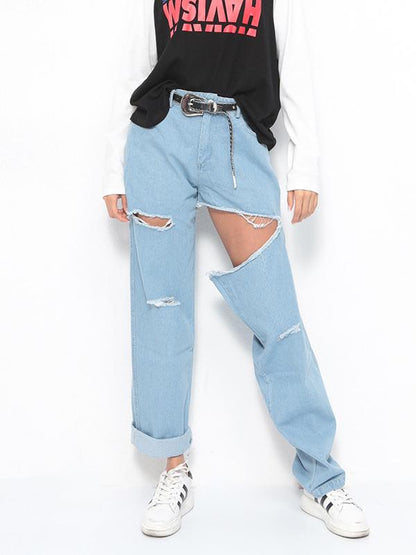 Irregular High Waist Chic Holes Jeans
