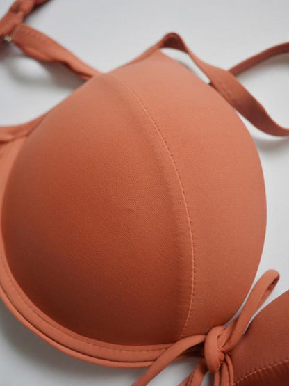 Backless Plain Bikini Swimsuit