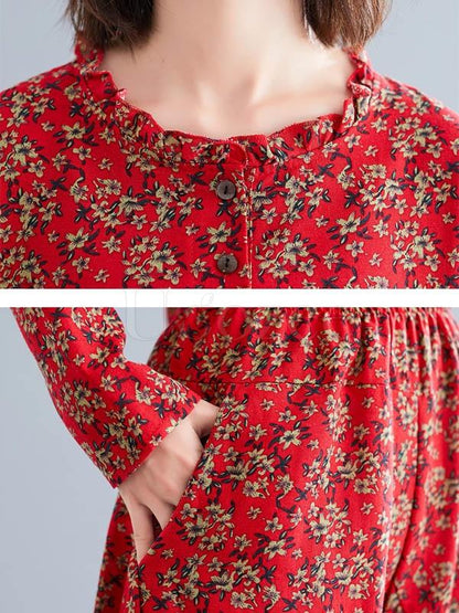 Loose Retro Floral Printed Blouses and Pants Suits