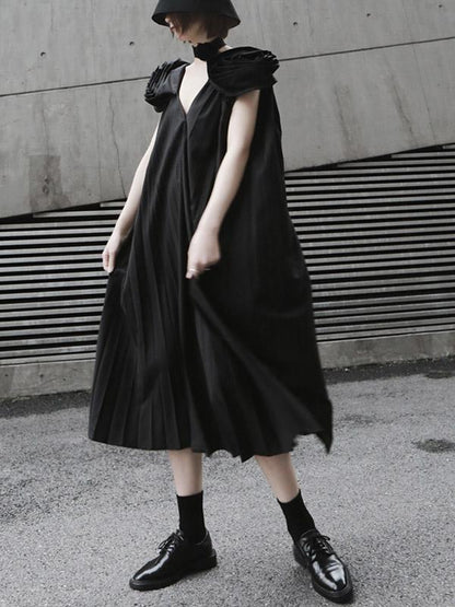 Elegant V-neck Big Hem Long Dress