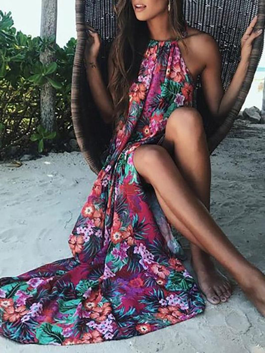 Floral Halter-neck Backless Bohemia Maxi Dress