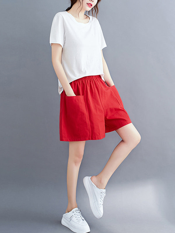 Casual Solid Color With Pocket Wide Leg Shorts