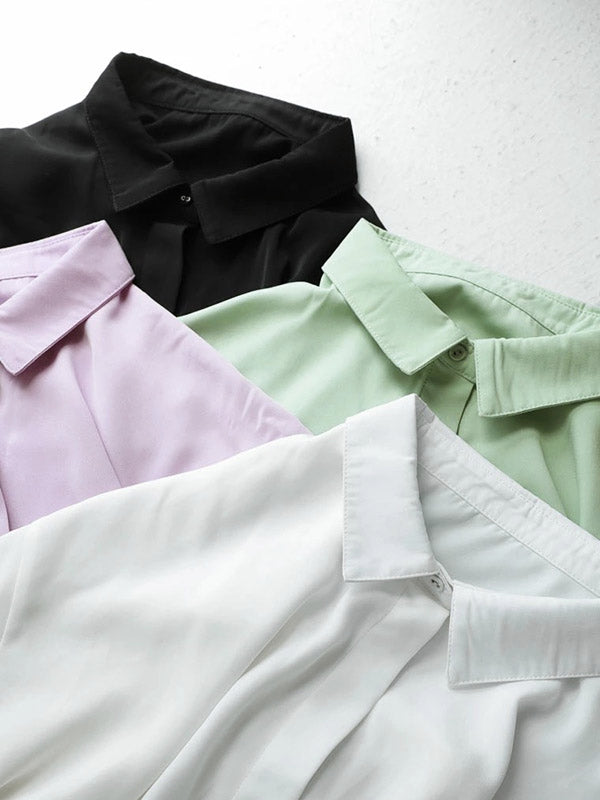 Stylish Solid Color High-Low Pleated Split-Joint Half Sleeves Blouse