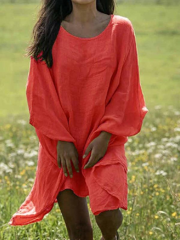 Loose Round Neck Solid Casual Mini Dress