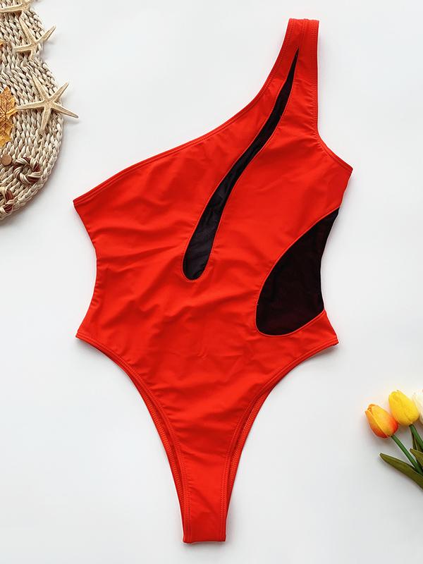 One-Shoulder Split-Joint Hollow One-Piece Swimwear