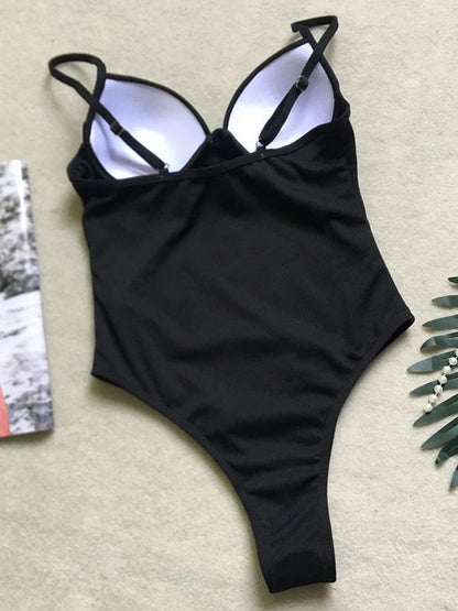 Plain Ribbed One-piece Swimwear