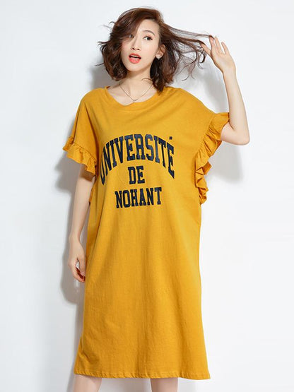 Falbala Letter Short Sleeves Dress