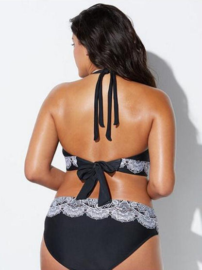 Plus Size Lace Up Bikini Swimsuit