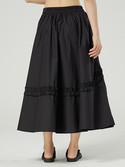 Casual Ruffled Loose Solid Color Skirts