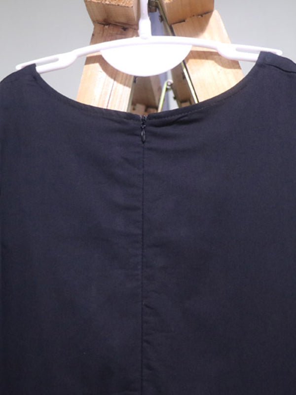 Simple Solid Color Round-Neck Sleeveless Midi Dress