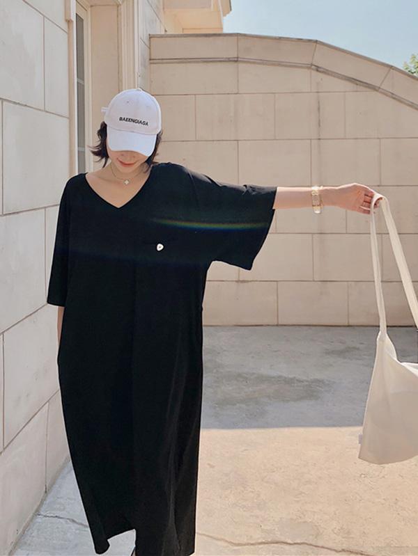 Original Solid V-Neck Dress