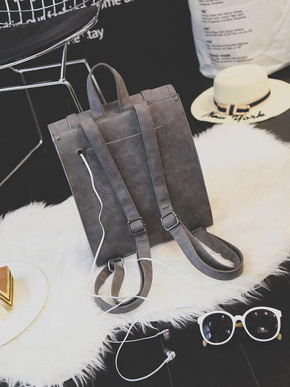 Solid Color Retro Flap Backpack Bag