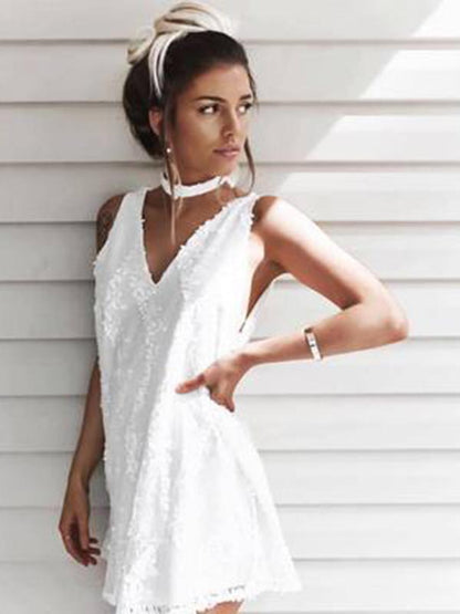 Fashion V-neck Lace Mini Dress