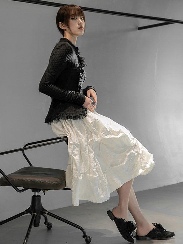 Original Pleats Solid Color A-Line Skirt