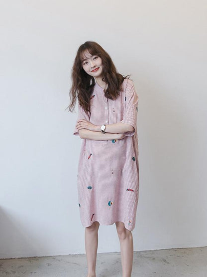 Maternity Printed Stand Collar Short Sleeves Midi Dress
