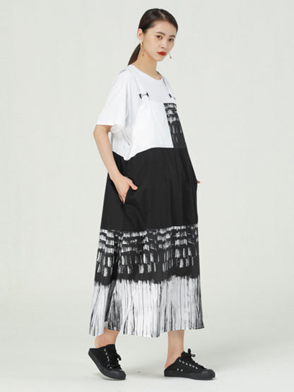 Stylish Irregular Graffiti Printed Split-Joint Strap Dress