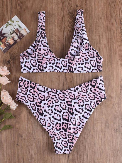Sexy Low Collar Knotted Printing Split Type Bikini Swimsuit