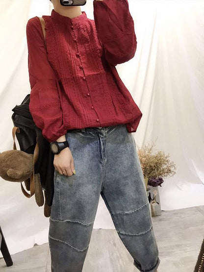 Casual Linen Embroidered Blouses