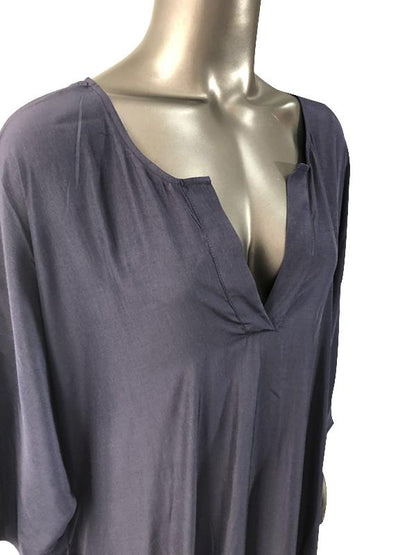 Loose Navy-blue V-neck Half-sleeves Long Dress