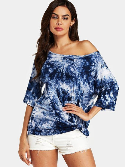 Round-Neck Strapless Printed Casual T-Shirt