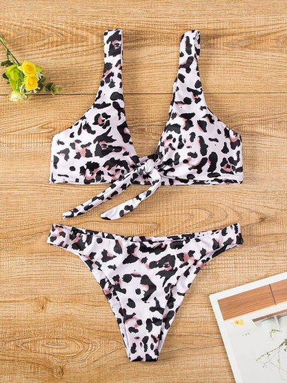 Leopard Knot Front Bikinis Swimwear