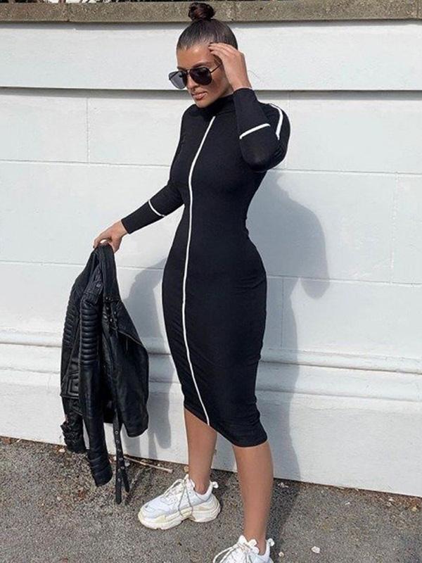 Solid Hip-package Midi Dress