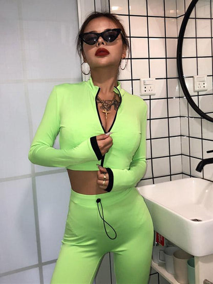 Solid Zipper Tee&Leggings Sports Suits