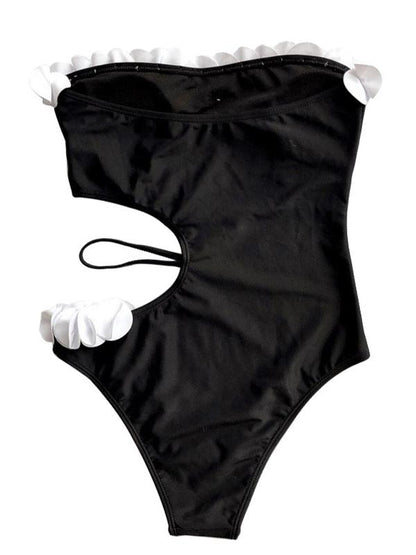 Lace Asymmetric Bandeau One-Piece Swimwear