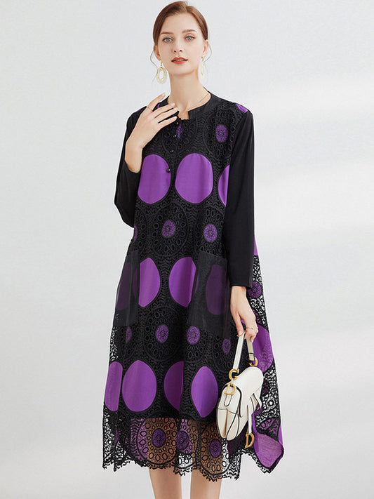 Original Vintage Hollow Lace Embroidered Polka-Dot Midi Dress