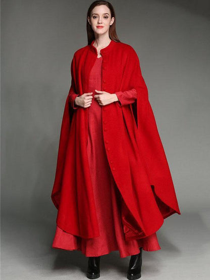 Presale Red Maxi Woolen Cape Outwear