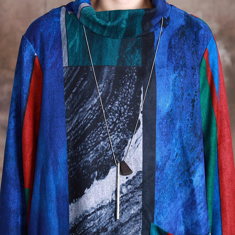 Buykud Personalized Multicolored Printed Turtleneck Warm Dress