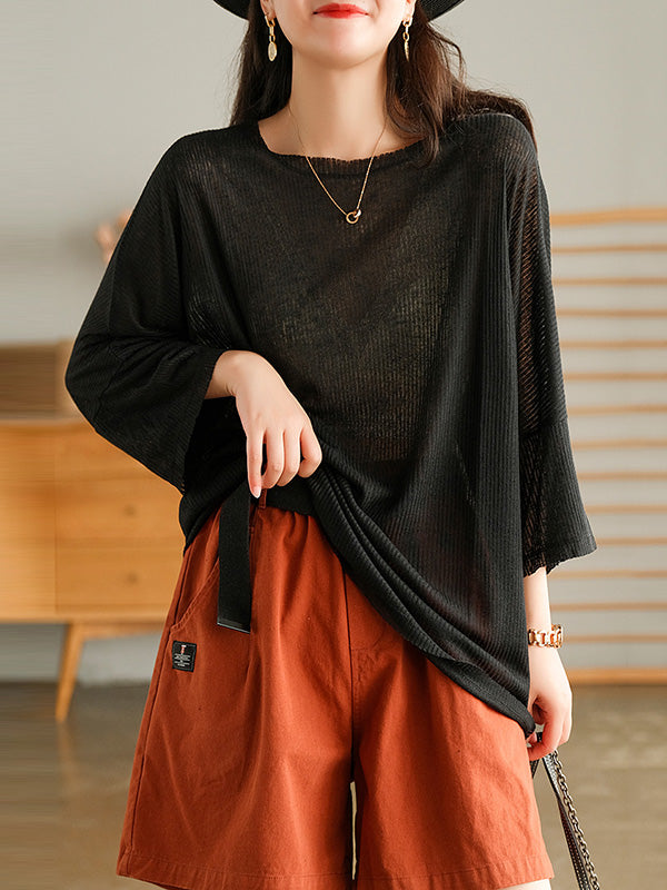 Casual Solid Round-Neck Knitting T-Shirts Tops