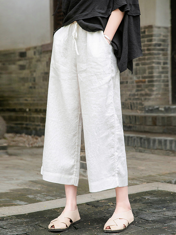 Simple Linen Column Elasticity Waist Pants