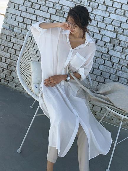 Loose Split-side Light White-shirt