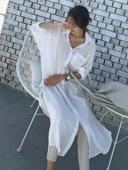 Loose Split-side Light White-shirt