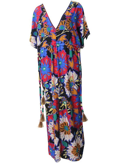 Tasseled Decoration Floral Kaftans Dress