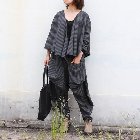 Buykud Irregular Stripe Short Coat And Casual Pants