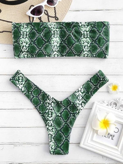 Snakeskin Printed Bandeau Bikinis Swimwear