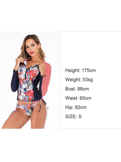 Zipper Raglan Sleeve Strappy Waist Two Pieces Wetsuit