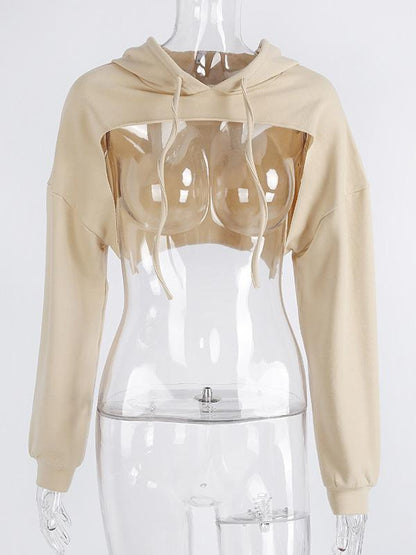 Casual Cropped Long Sleeves Hoodies Tops