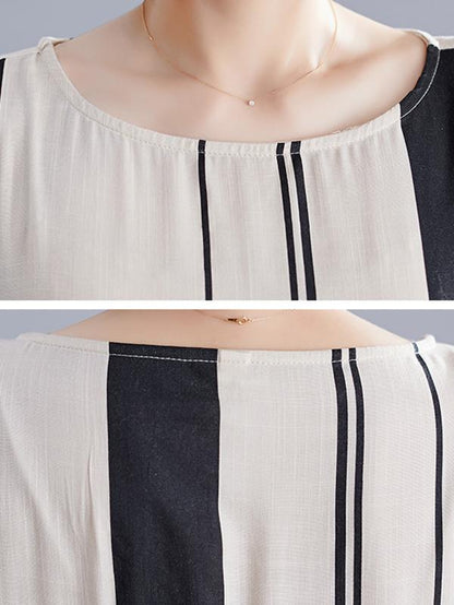 Bow-Knot Striped Loose Long Dress
